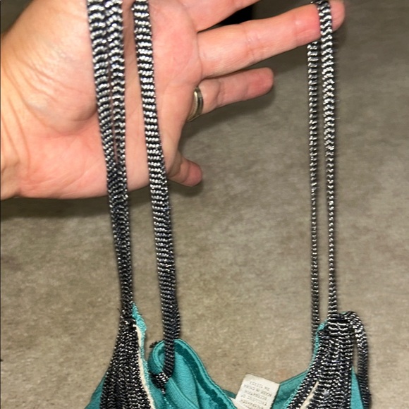 Kenner Teal Beaded Women's Criss Cross Strap Top - Picture 3 of 6